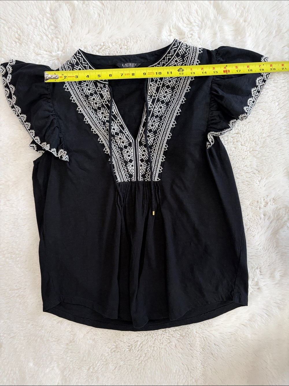 Lauren Ralph Lauren Black Top with White Embroidered Yoke,size XL - Picture 10 of 17